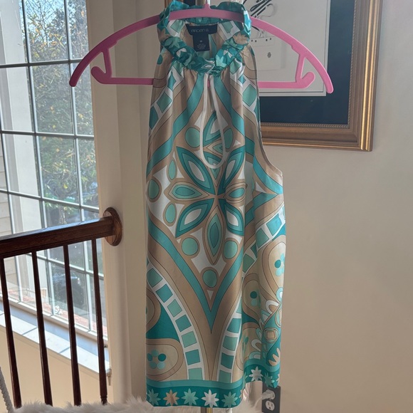 Arden B Teal and Beige Geometric Dress - Picture 1 of 1